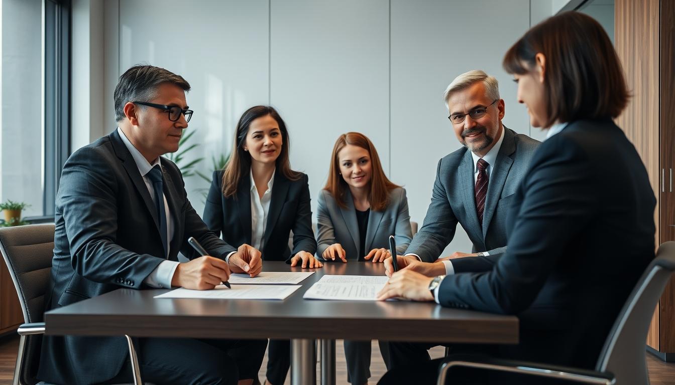 Family reviewing legal documents